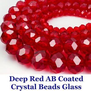 Deep Red AB Coated Crystal Beads Glass